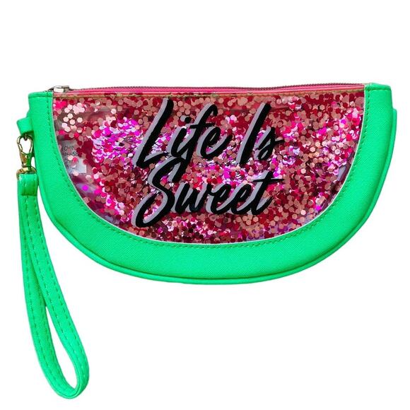 Watermelon Pink Green Glitter Wristlet Life is Sweet - Picture 1 of 3
